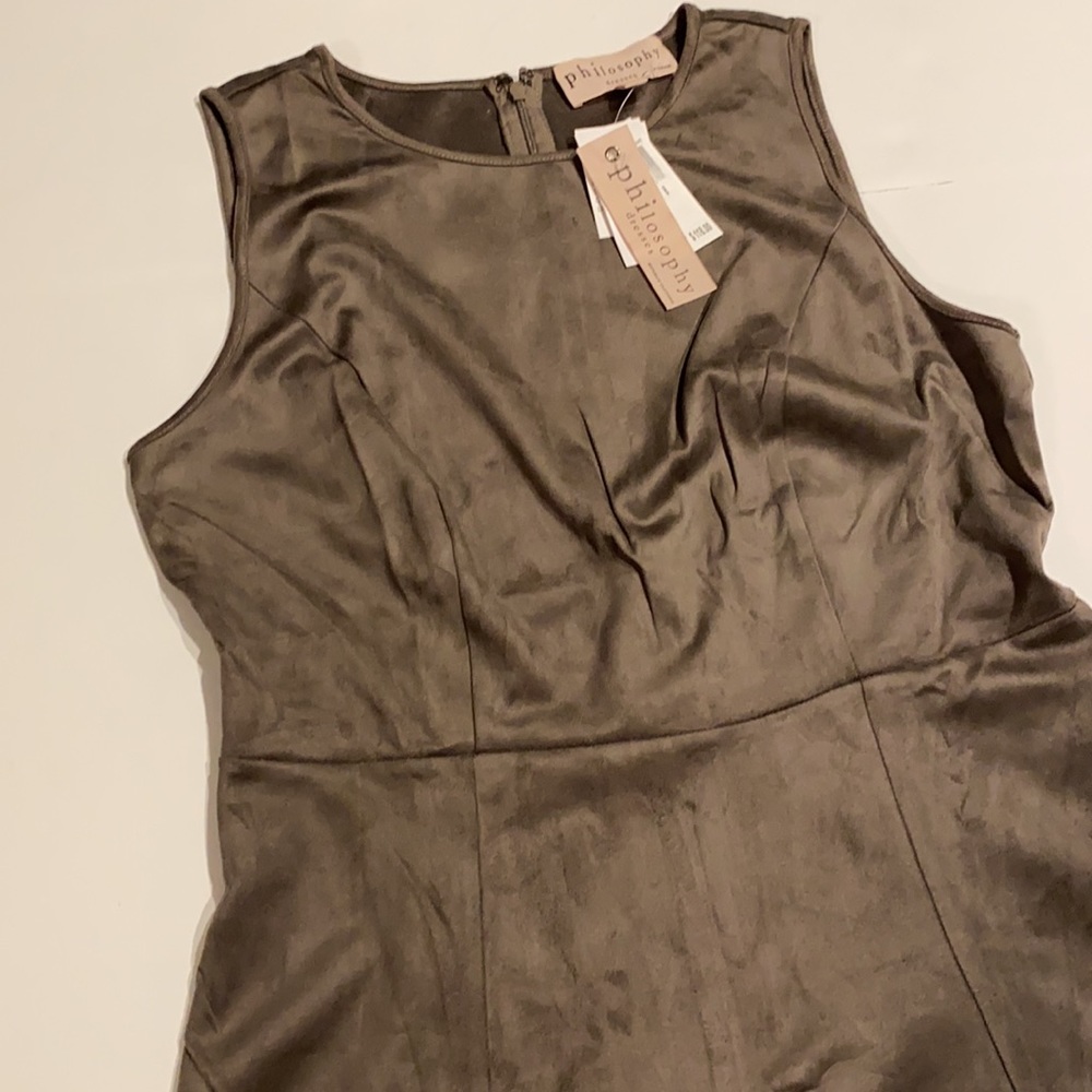 Philosophy SZ 8 Faux Leather Sleeveless A-Line Dress Heather Taupe New - Picture 10 of 13